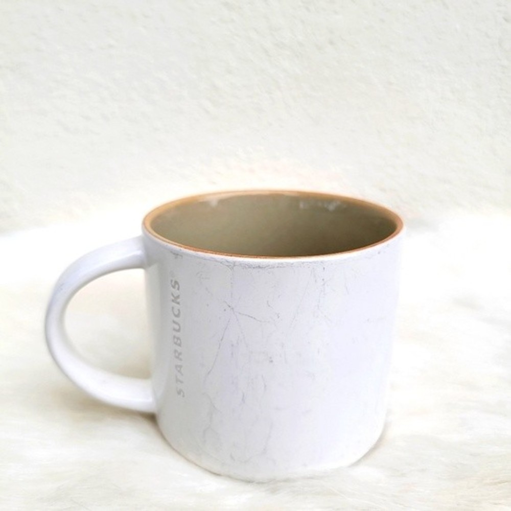 Starbucks Coffee 2013 White & Tan Interior Etched Logo Coffee Stackable Mug 14oz